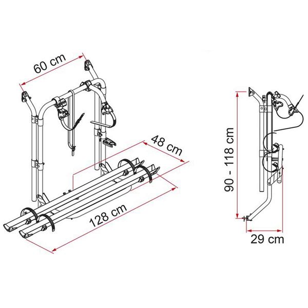 Fiamma Carry-Bike 200 D (Alu) fits Fiat Ducato I 1981–1994 H1/H2, Ducato II / Boxer I / Jumper I 1994–1999 H2; Ford Transit MK3–MK7 1987–2014 H1/H2/H3; Transit MK8 2014 H3