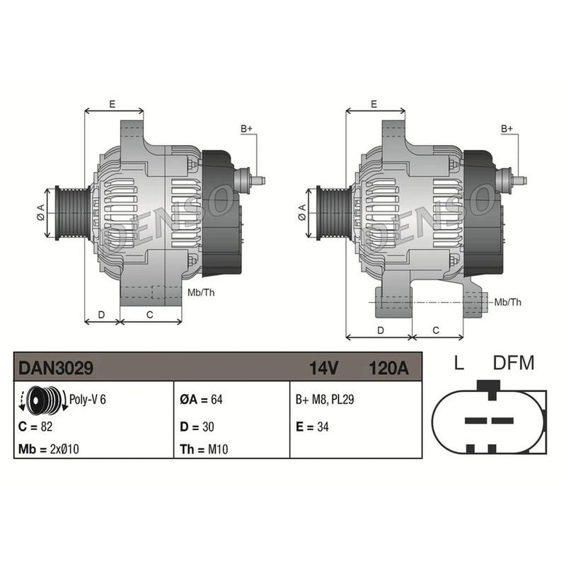 Denso Car Alternator 12V DAN3029