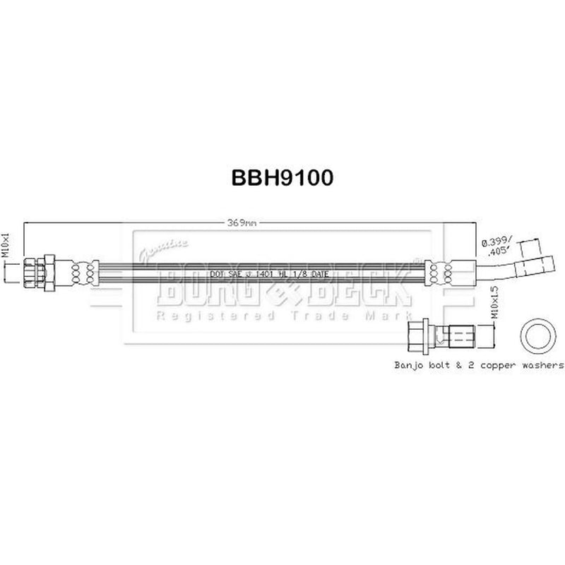 Borg & Beck Brake Hydraulic Hose Line Rear Right BBH9100