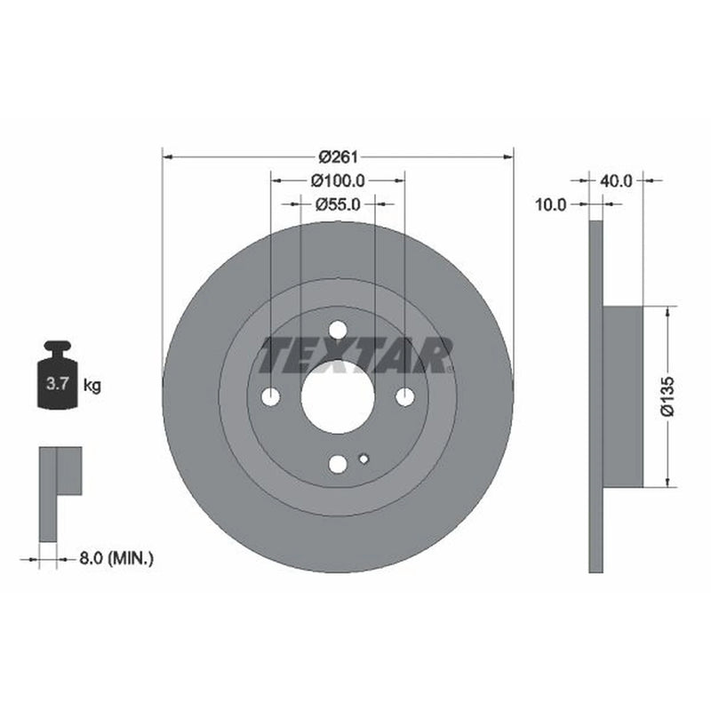 Textar 2 x Solid Rear Brake Discs 92130200-x2