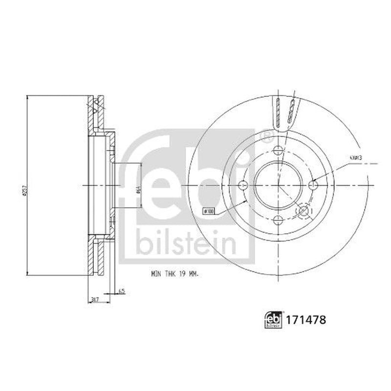 Febi 2 x Internally Vented Front Brake Discs 171478-x2