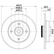 Mintex 2 x Solid Rear Brake Discs MDC1860-x2