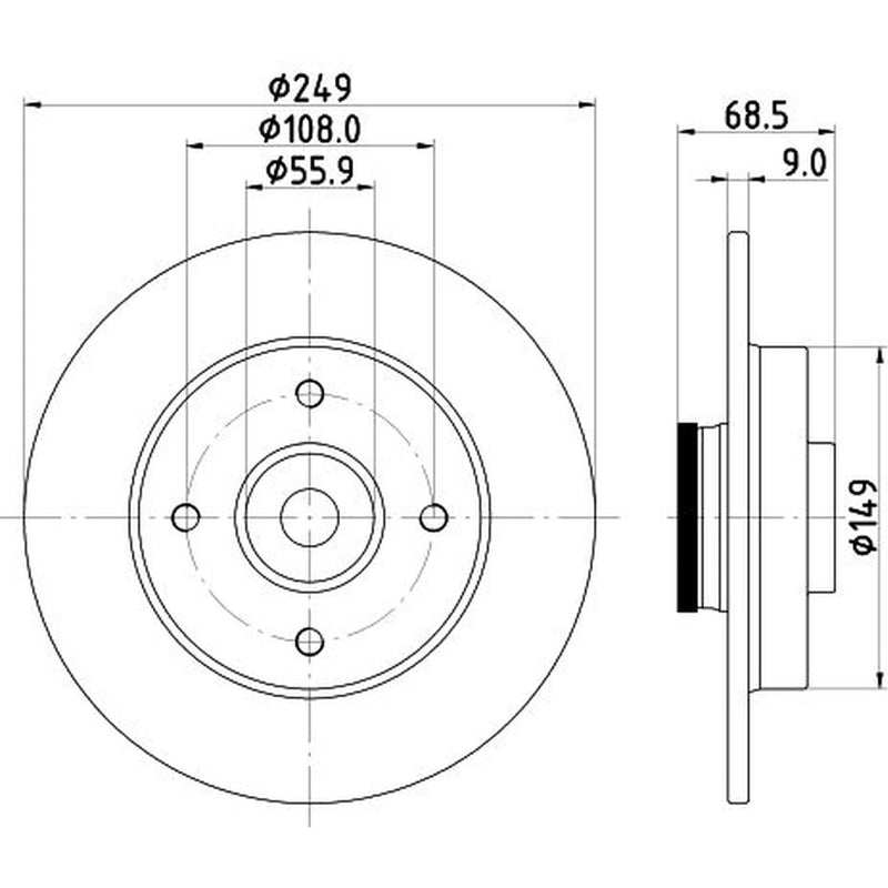 Mintex 2 x Solid Rear Brake Discs MDC1860-x2