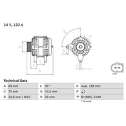 Bosch Car Alternator 12V 0 986 046 170