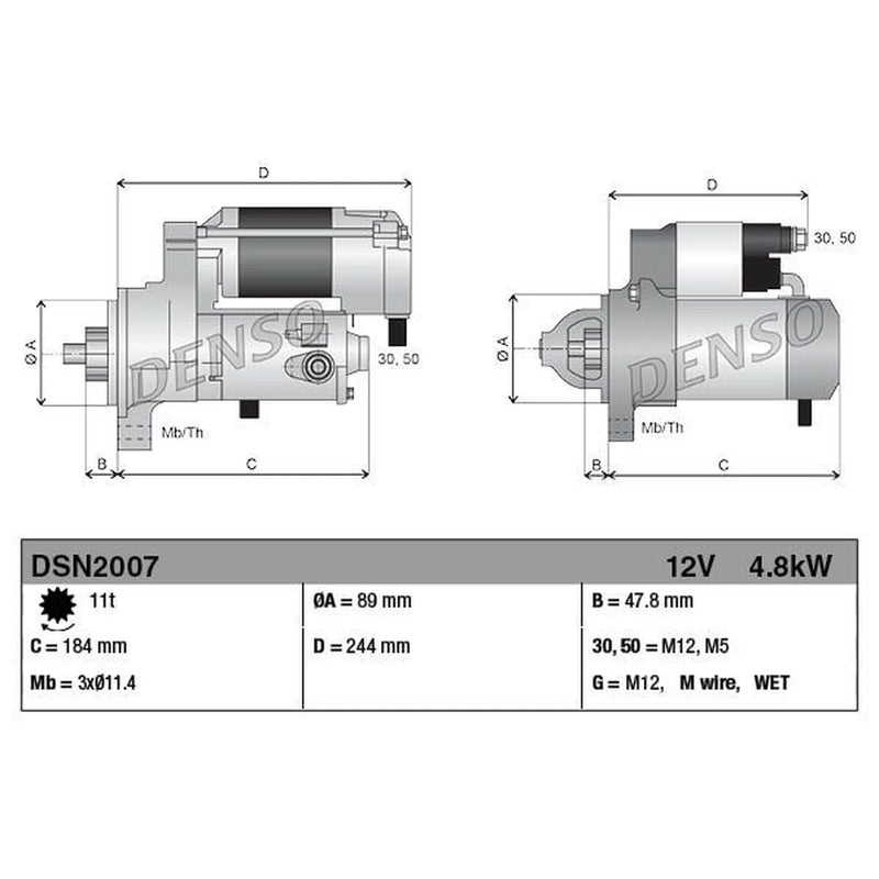 Denso Starter Motor 12V 4.8kW 11 Teeth