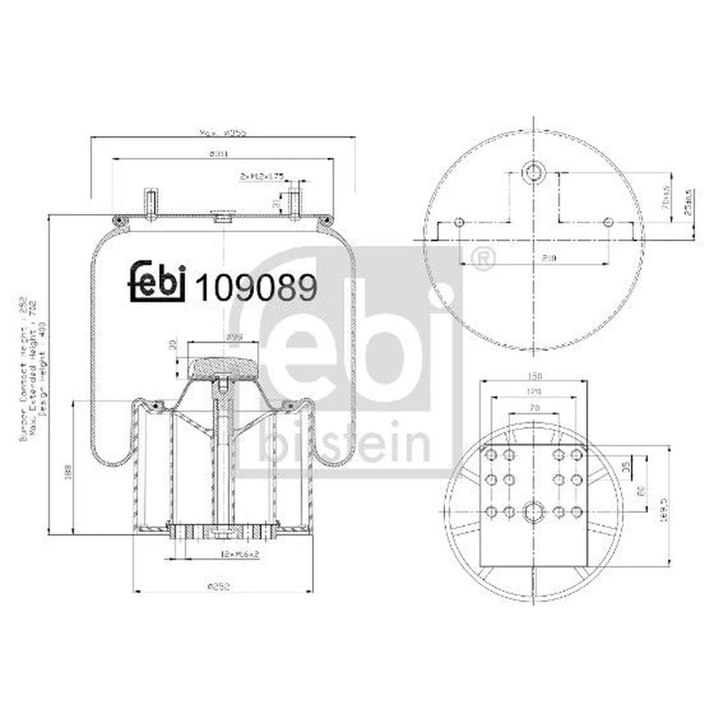 Febi Air Suspension Bellow 250mm 109089