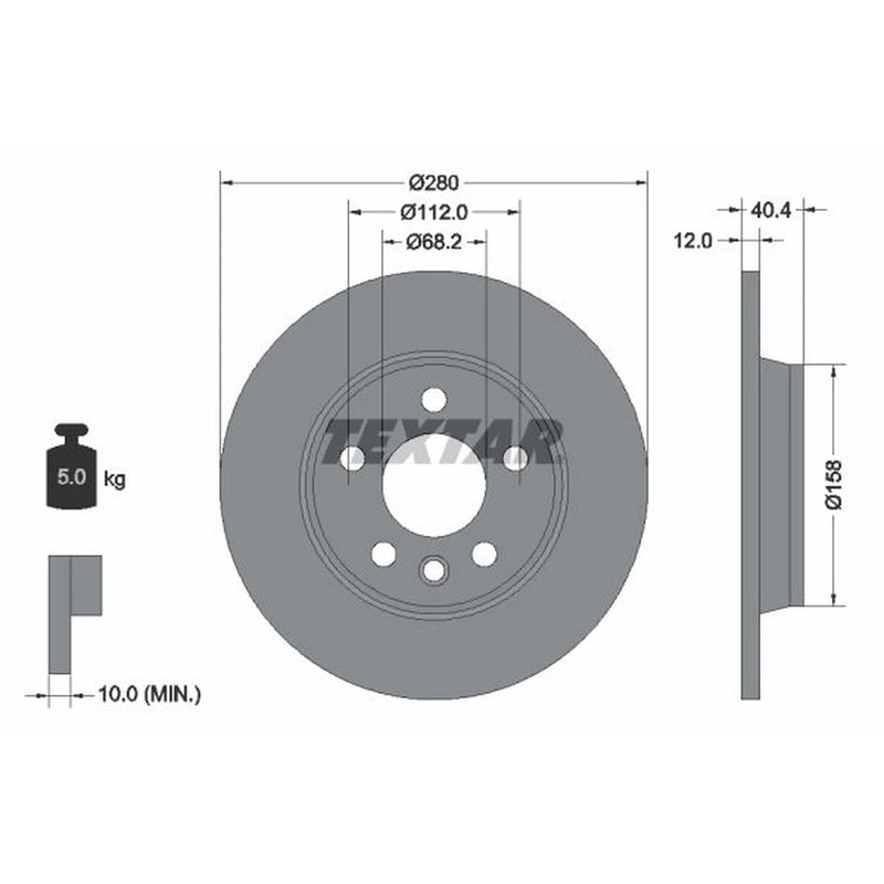 Textar 2 x Solid Rear Brake Discs 92083903-x2