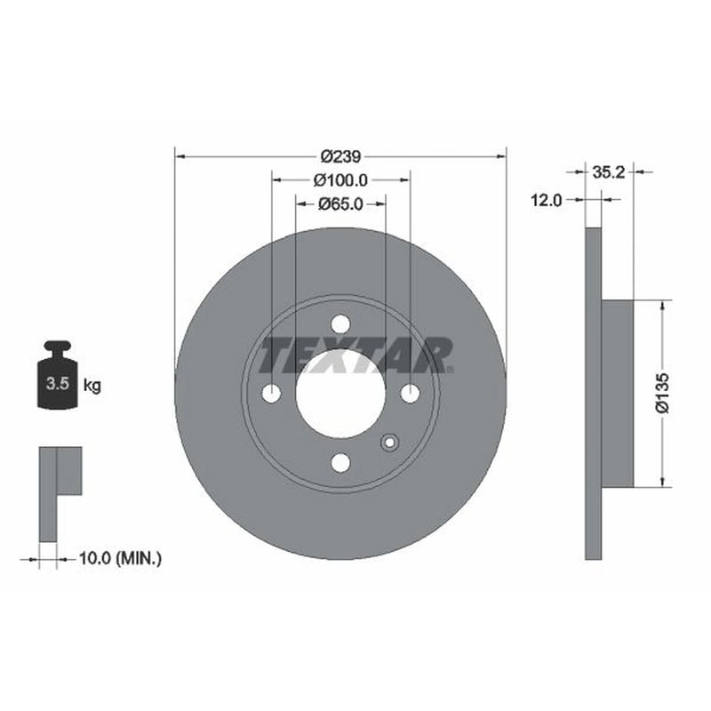 Textar 2 x Solid Front Brake Discs 92010603-x2