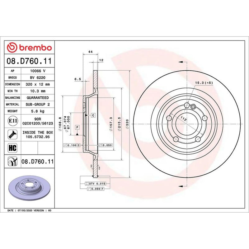 Brembo 2 x Solid Rear Brake Discs 08.D760.11-x2