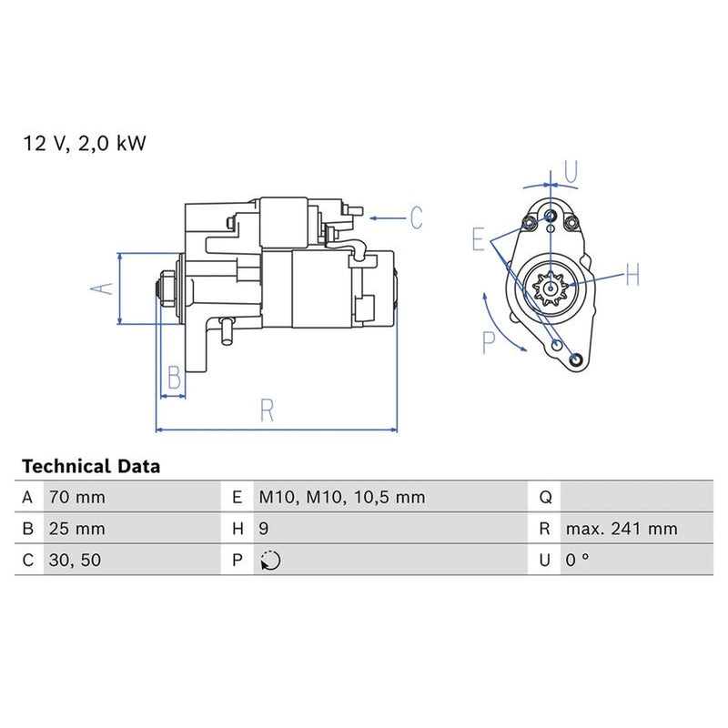 Bosch Starter Motor 12V 2kW Teeth 0 986 027 080
