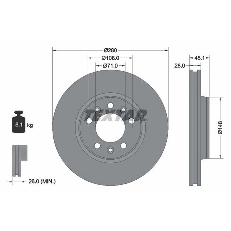 Textar 2 x Vented Front Brake Discs 92156903-x2