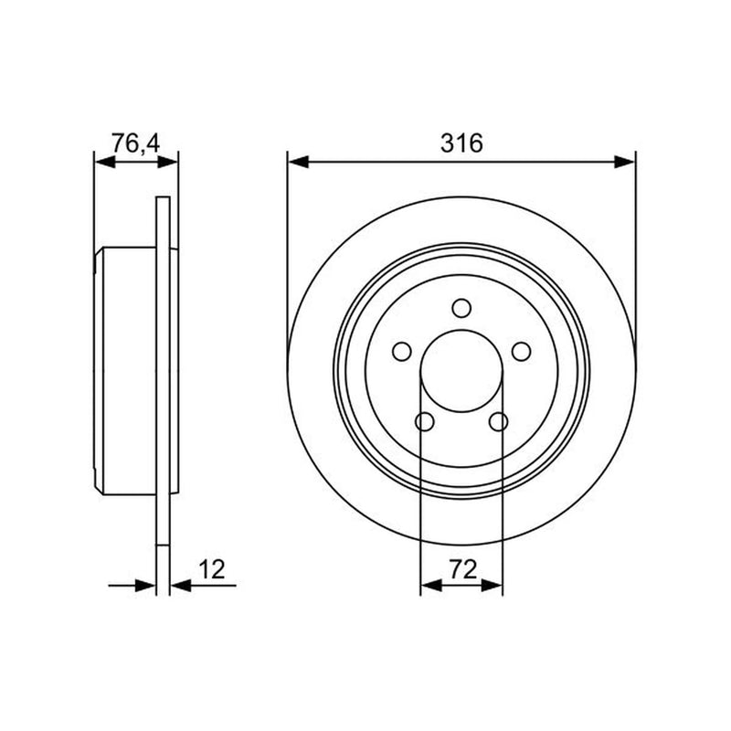 Bosch 2 x Solid Rear Brake Discs 0986479W22-x2