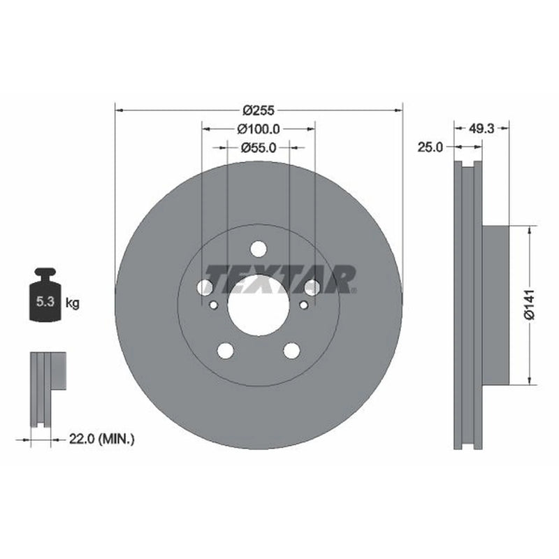 Textar 2 x Vented Front Brake Discs 92225003-x2