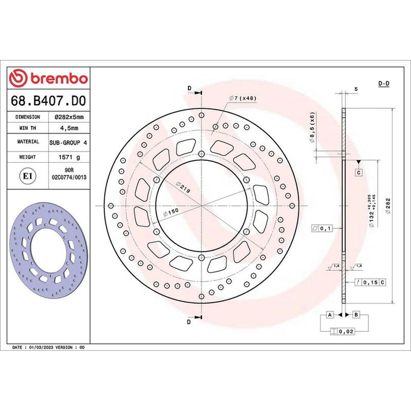Brembo 2 x Front Rigid Brake Disc Brake Discs 68B407D0