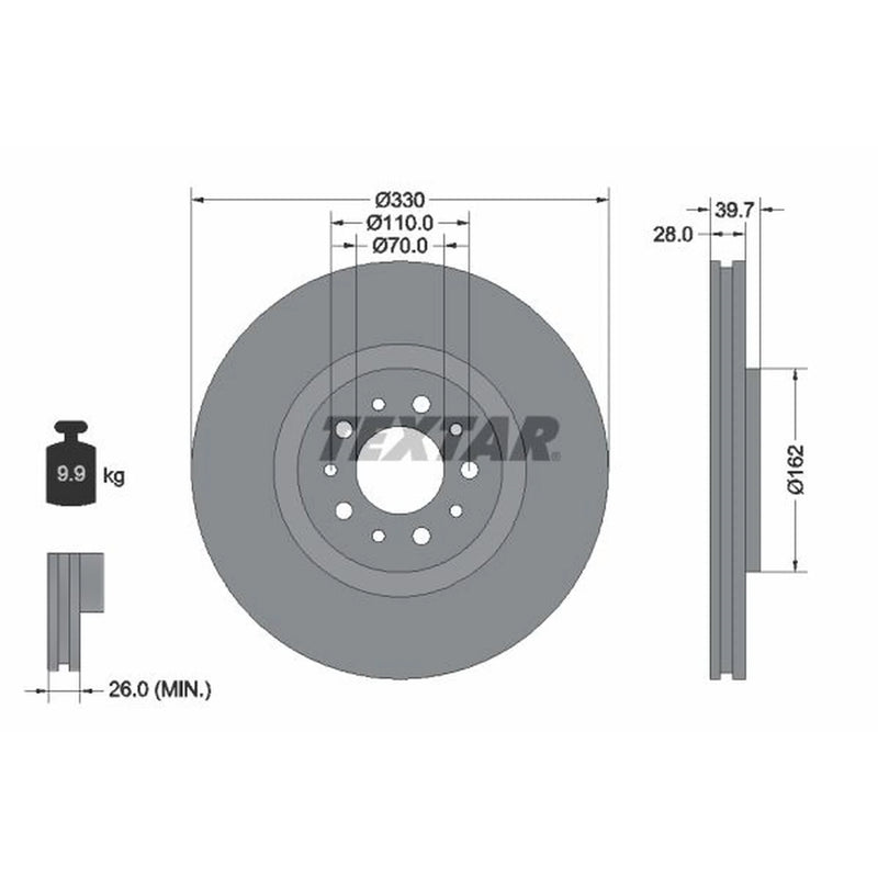 Textar 2 x Vented Front Brake Discs 92145103-x2