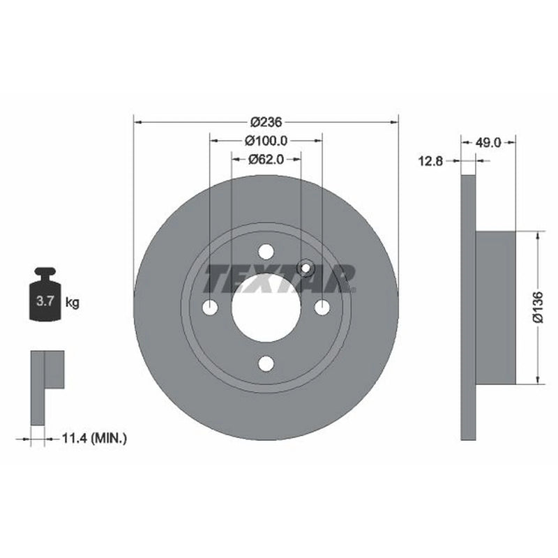 Textar 2 x Solid Front Brake Discs 92090400-x2