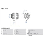 Bosch Car Alternator 12V 0 986 041 550