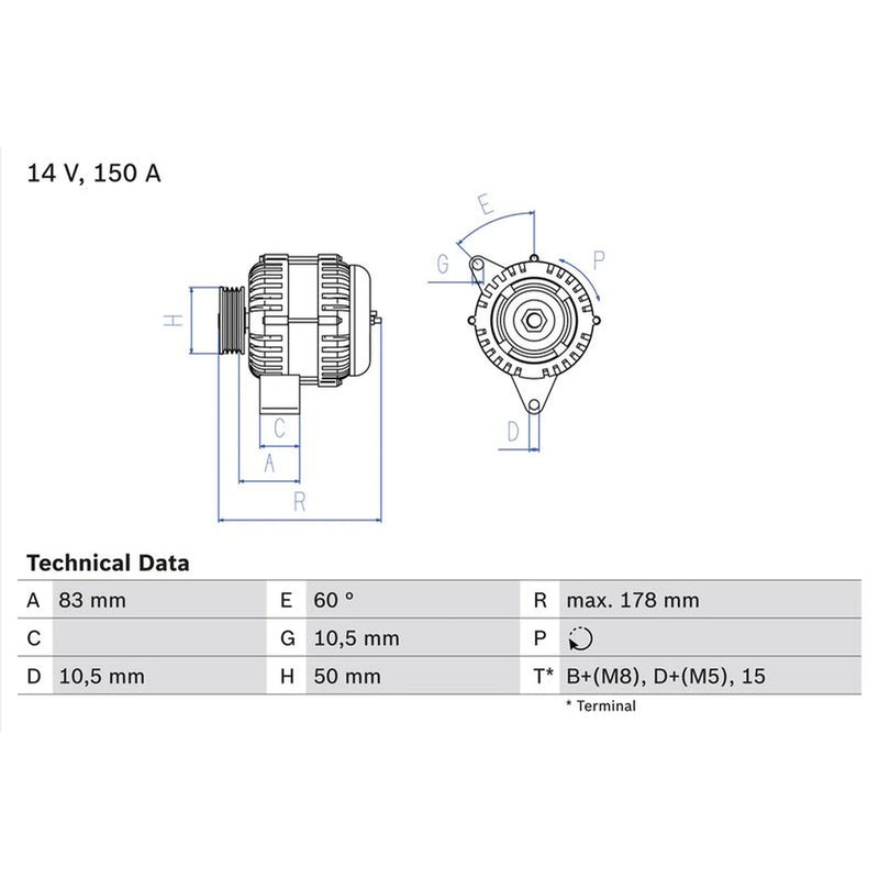 Bosch Car Alternator 12V 0 986 041 550