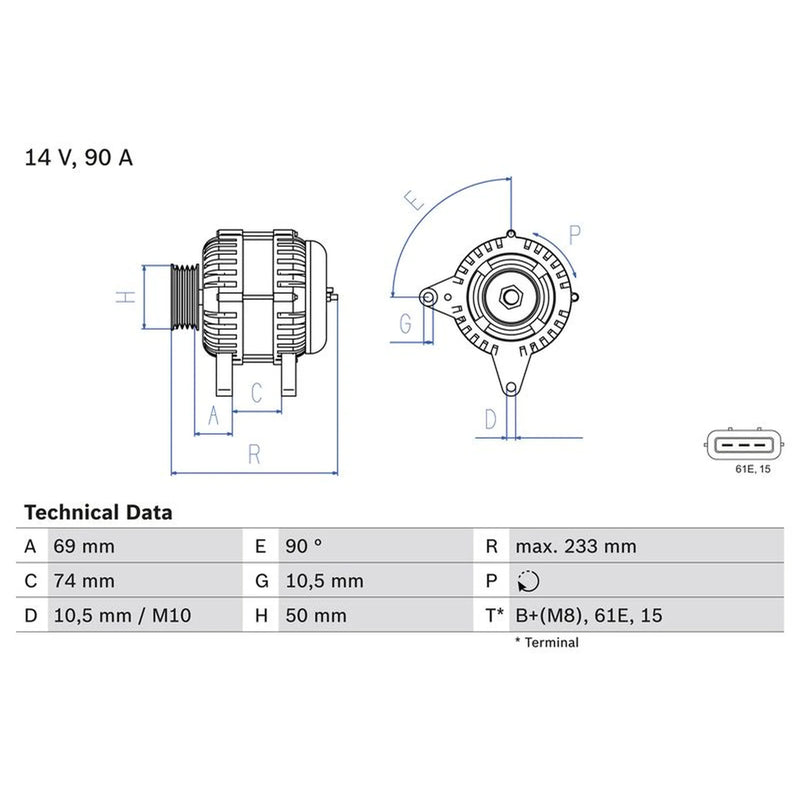 Bosch Car Alternator 12V 0 986 040 390