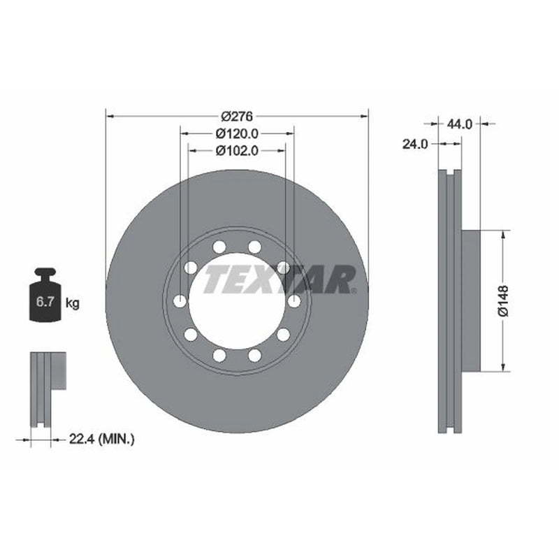 Textar 2 x Internally Vented Front Brake Discs 93085800-x2
