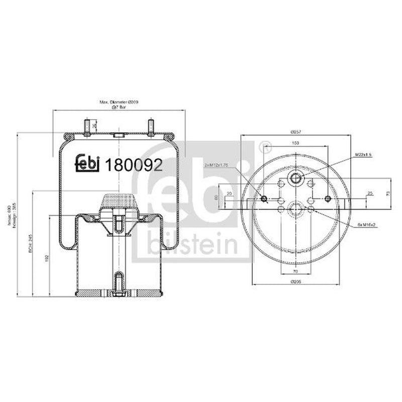 Febi Air Suspension Bellow 257mm 180092
