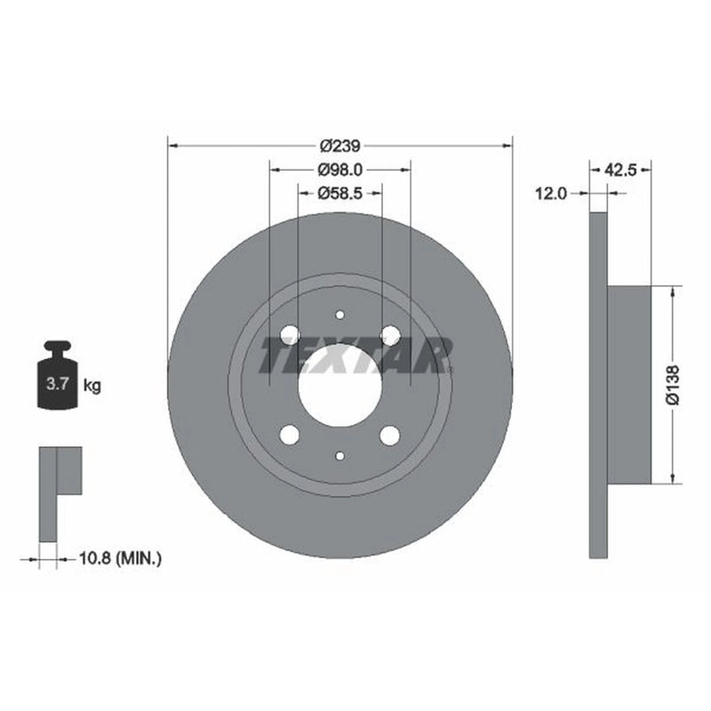Textar 2 x Solid Front Brake Discs 92039100-x2