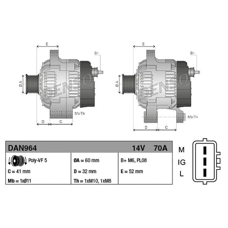 Denso Car Alternator 12V fits Toyota Yaris/Vitz 2001-2005 1.4
