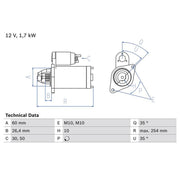 Bosch Starter Motor 12V 1.7kW 10 Teeth 0 986 021 330