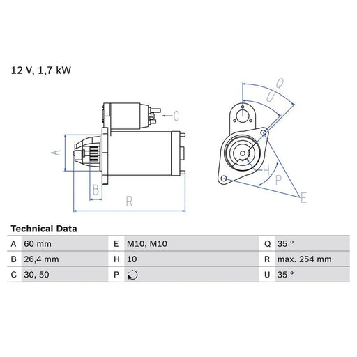 Bosch Starter Motor 12V 1.7kW 10 Teeth 0 986 021 330