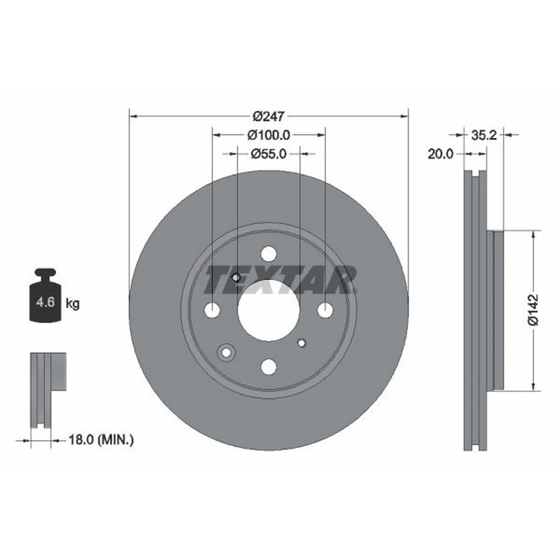 Textar 2 x Externally Vented Front Brake Discs 92141903-x2