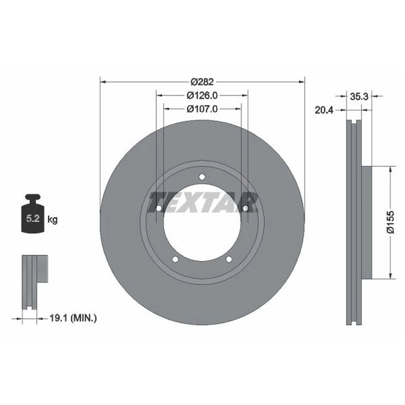 Textar 2 x Vented Front Brake Discs 92006105-x2