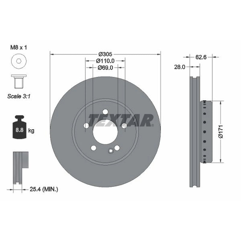 Textar 2 x Two-Piece Front Brake Disc Brake Discs 92343625-x2