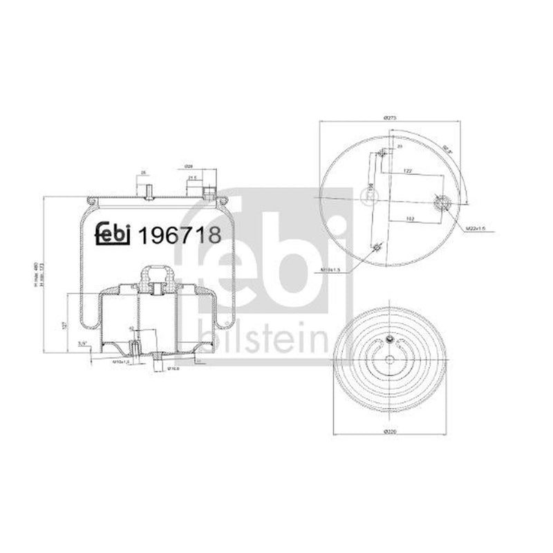 Febi Air Suspension Bellow 273mm Front Left 196718