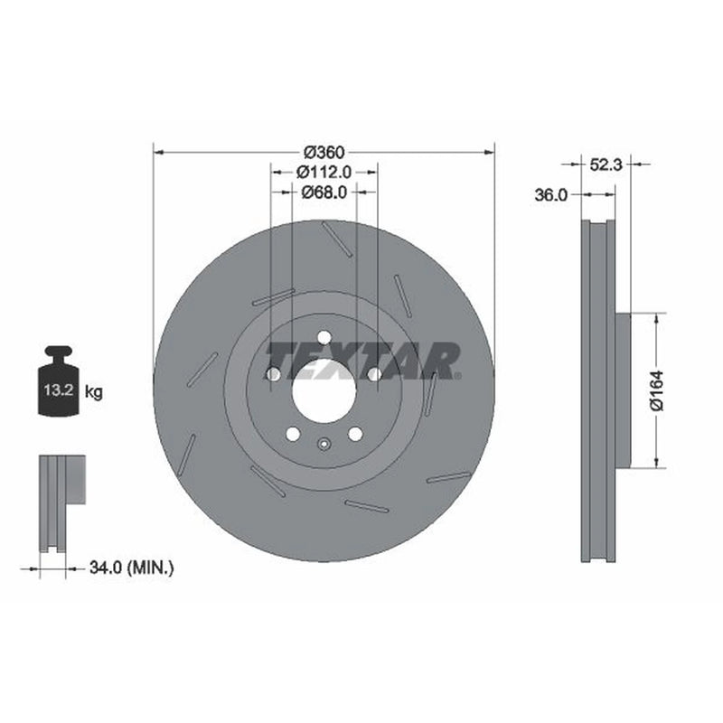 Textar 2 x Front Slotted Brake Discs 92334105
