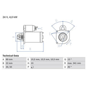 Bosch Starter Motor 24V 4kW 10 Teeth 0 986 010 970