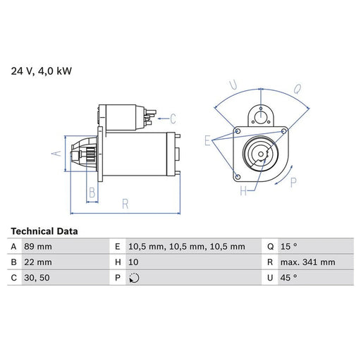 Bosch Starter Motor 24V 4kW 10 Teeth 0 986 010 970