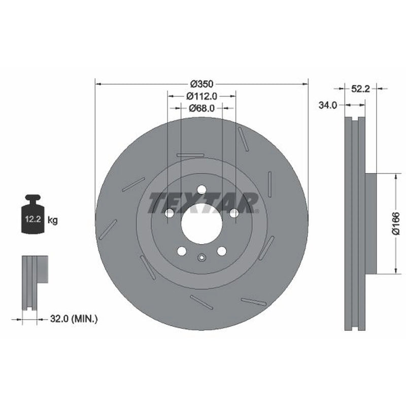 Textar 2 x Front Slotted Brake Discs 92319105