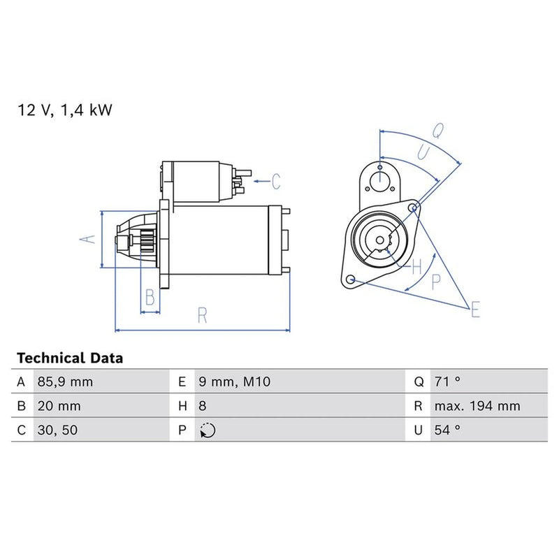 Bosch Starter Motor 12V 1.2kW Teeth 0 986 028 060