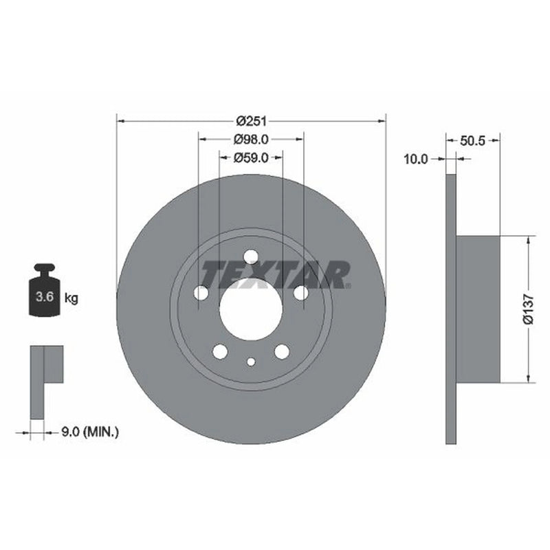 Textar 2 x Solid Rear Brake Discs 92046903-x2