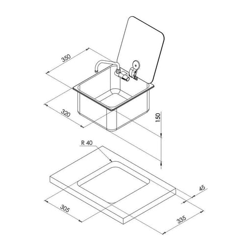 CAN Sink with Glass Lid & Tap 350 x 320mm - CAN - Van Life Living