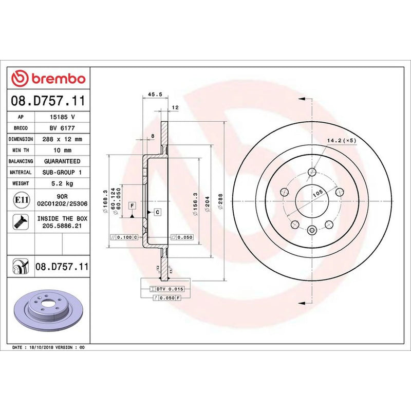 Brembo 2 x Solid Rear Brake Discs 08.D757.11-x2