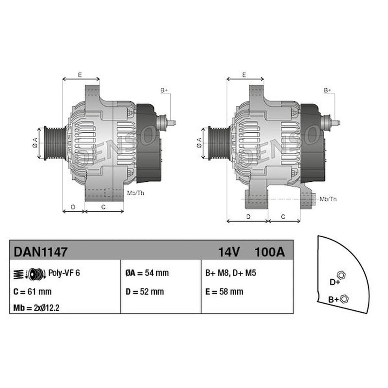 Denso Car Alternator 12V fits Fiat Bravo II 2007-2014 1.6 2.0