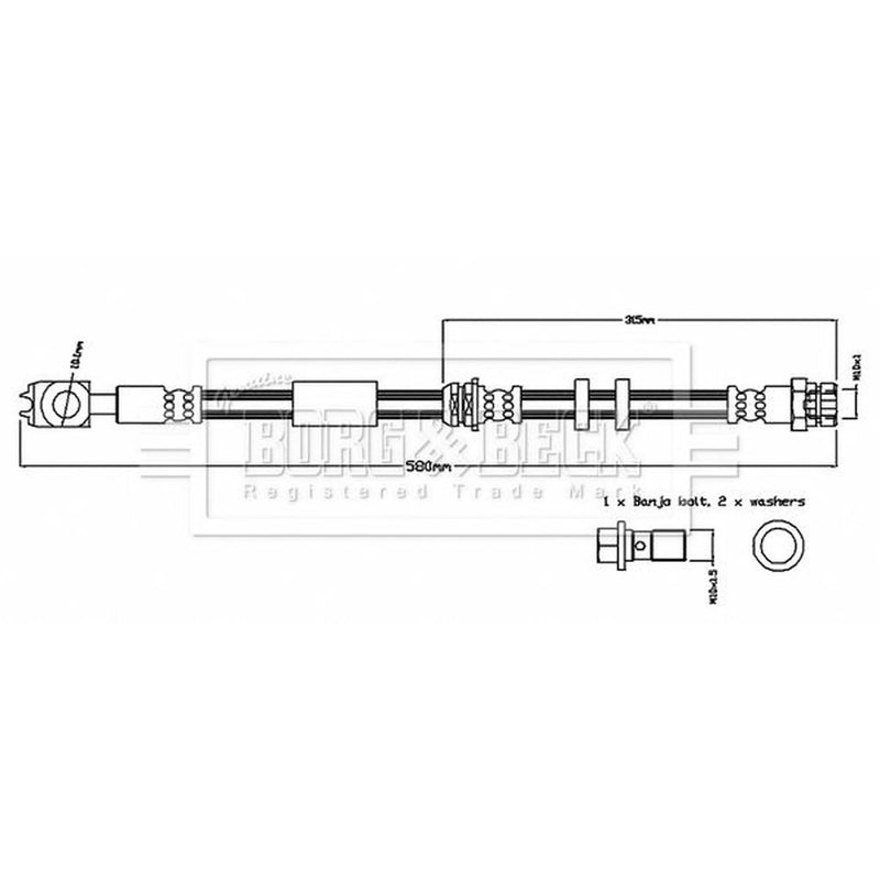 Borg & Beck Brake Hydraulic Hose Line Front Right BBH8731
