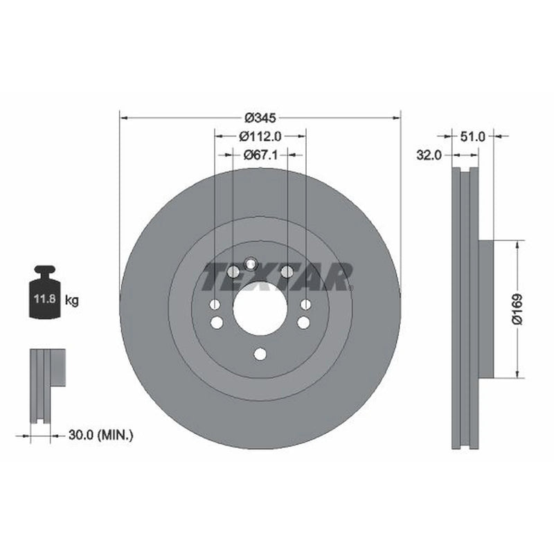 Textar 2 x Vented Front Brake Discs 92103205