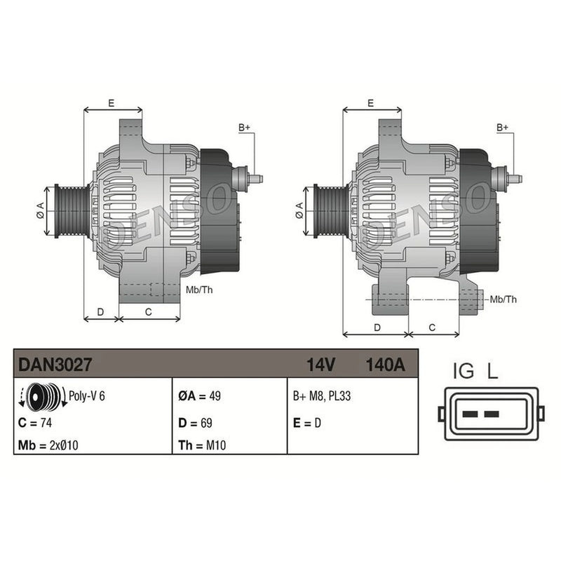 Denso Car Alternator 12V fits BMW X5 2000-2006 3.0