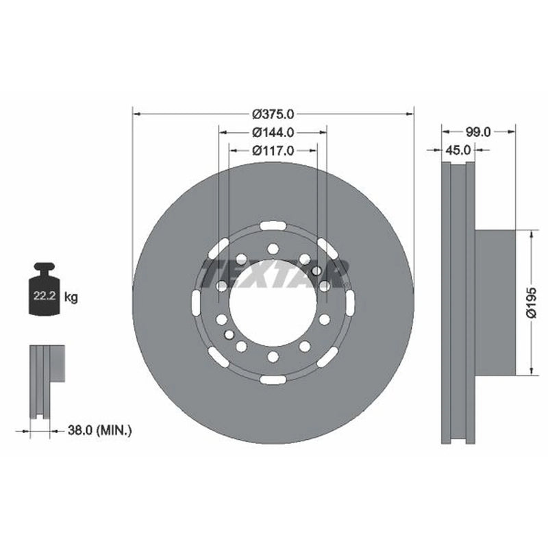 Textar 2 x Internally Vented Front Brake Discs 93192400-x2
