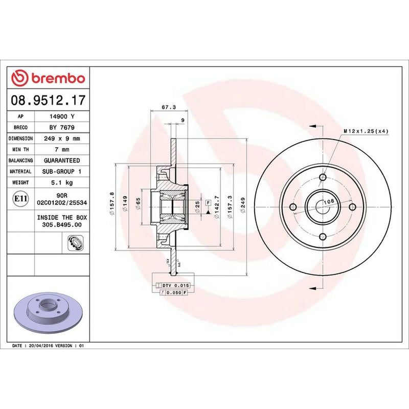 Brembo 2 x Solid Rear Brake Discs 08.9512.17-x2