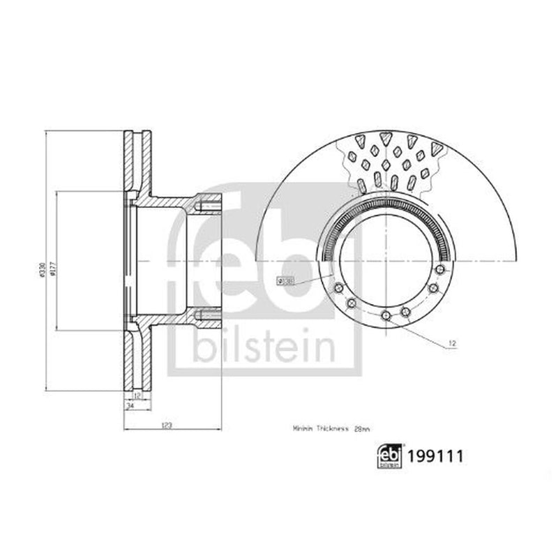 Febi 2 x Internally Vented Rear Brake Discs 199111-x2