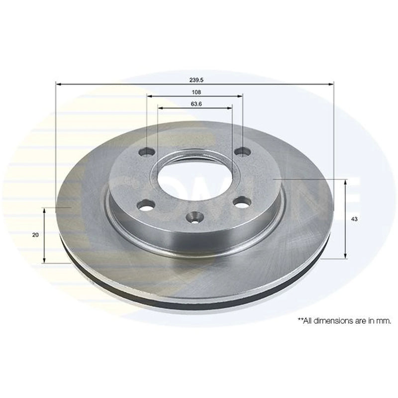 Comline 2 x Vented Front Brake Discs ADC0440V-x2
