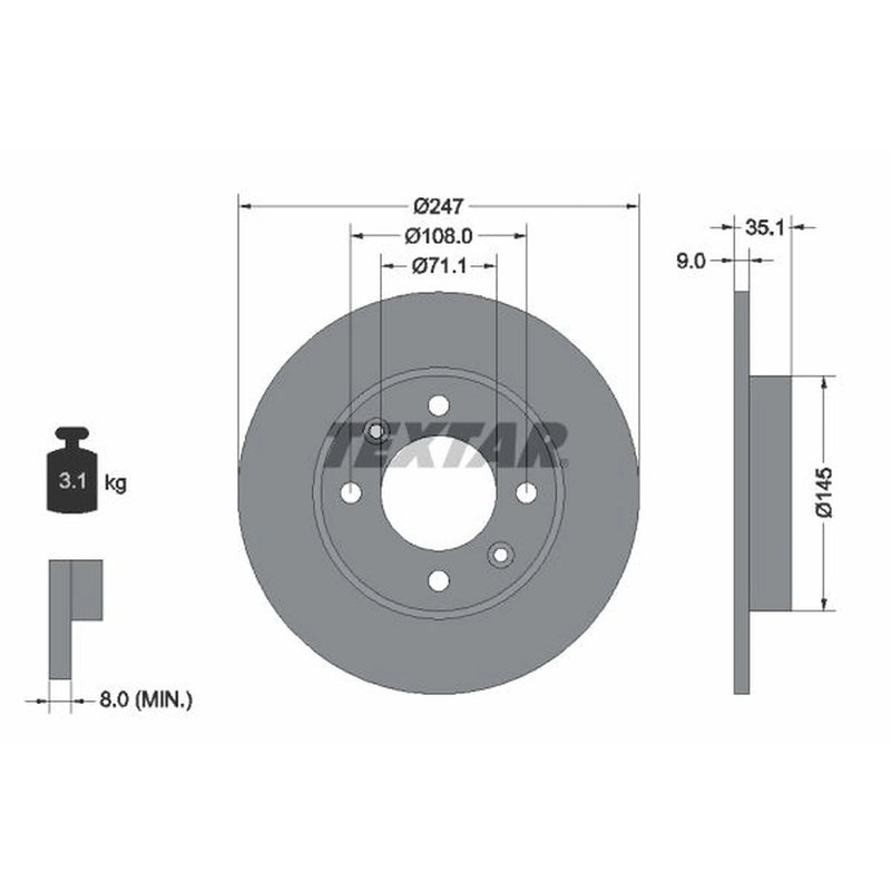 Textar 2 x Solid Rear Brake Discs 92111703-x2